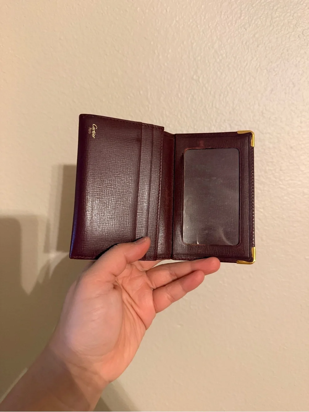 Vintage Must de Cartier Burgundy Leather Card and ID Holder